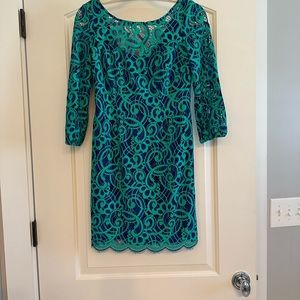Lilly Pulitzer blue/green 3/4 sleeve dress 0
